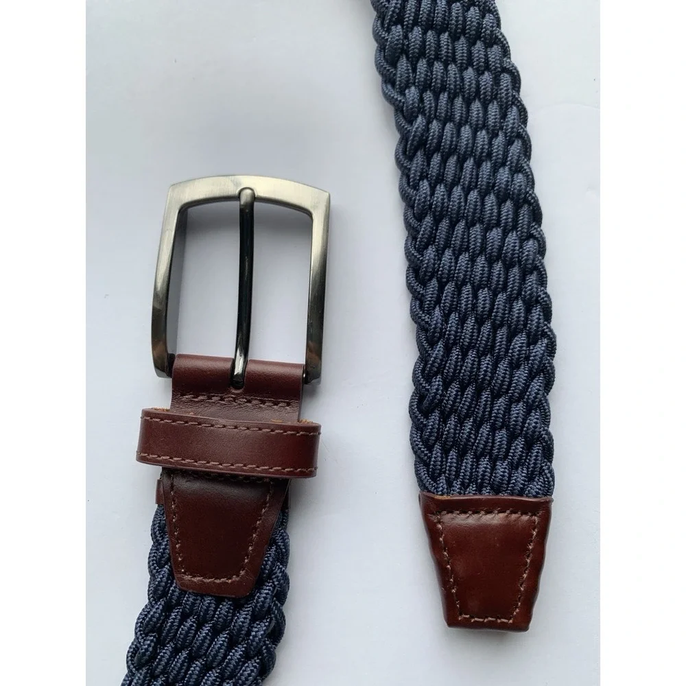 Johnston Murphy Mens 34 Navy Braided Stretch Belt Woven Golf Leather